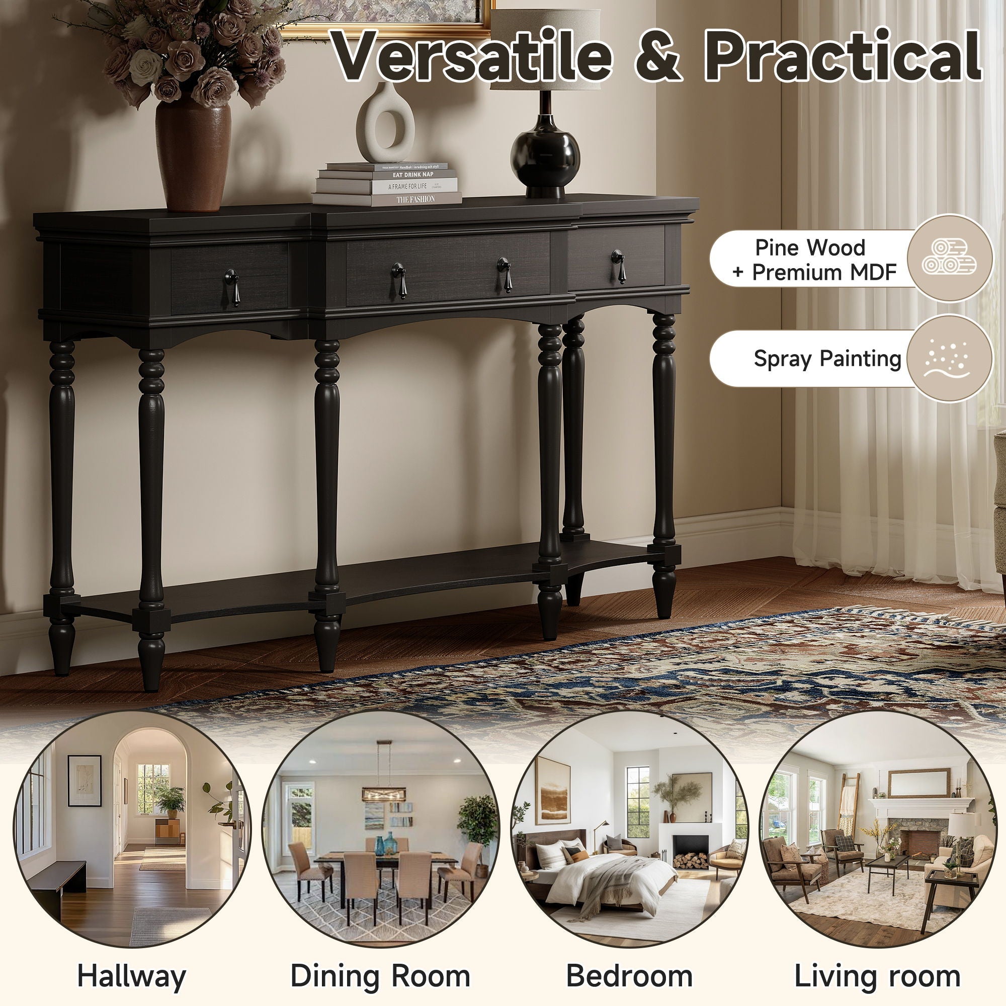 Retro Console Table With 3 Soft Close Drawers by HouseOfZazla