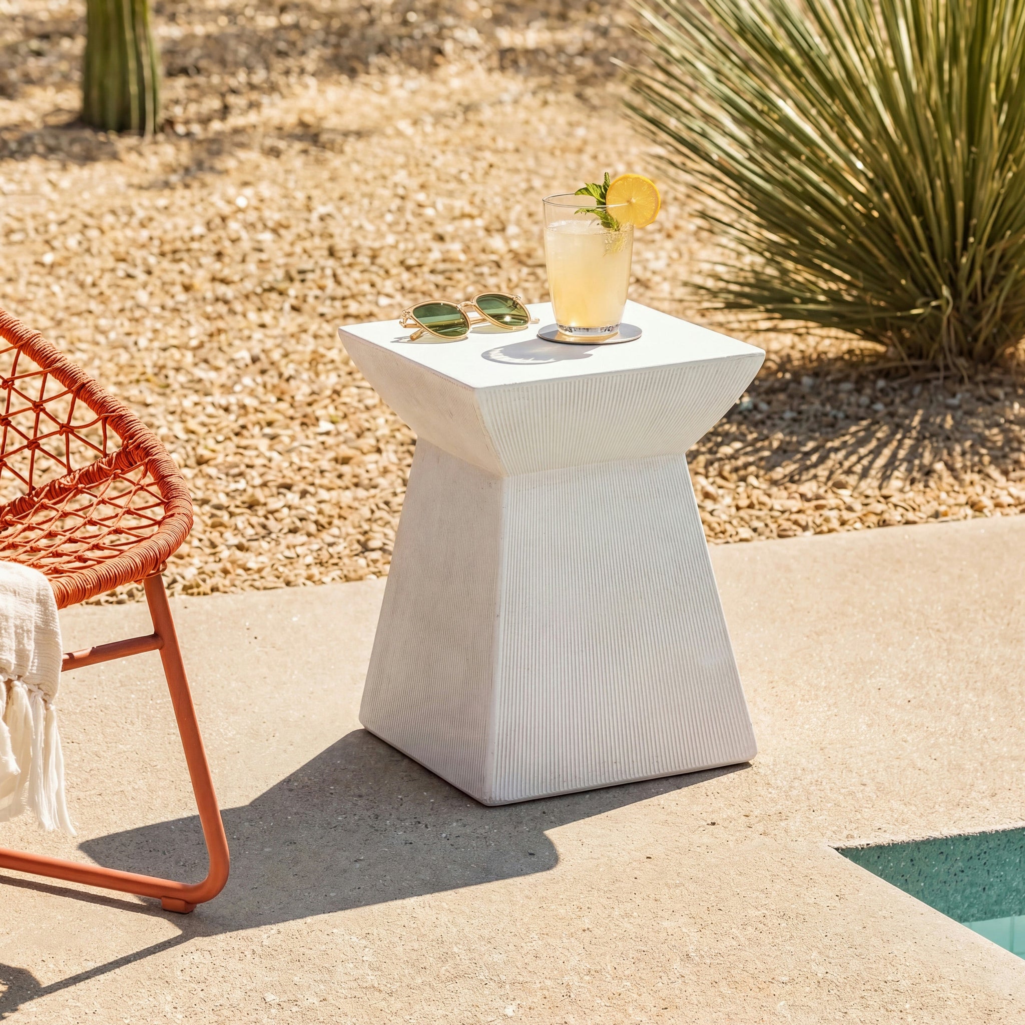Antique-Textured Magnesium Oxide Outdoor Side Table by HouseOfZazla