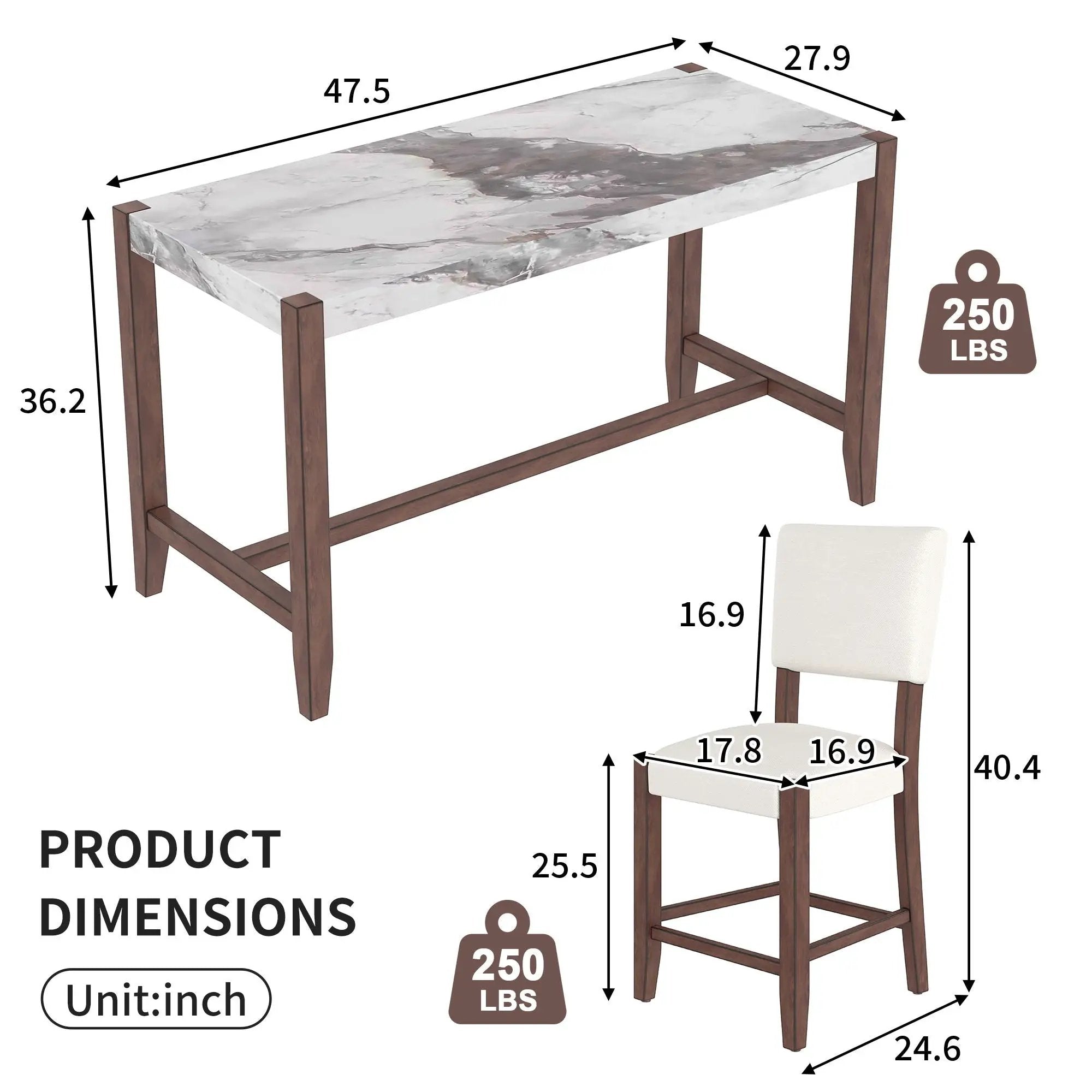 5 Piece Counter Height Dining Set With 4 Upholstered Chairs by Unique Piece Furniture