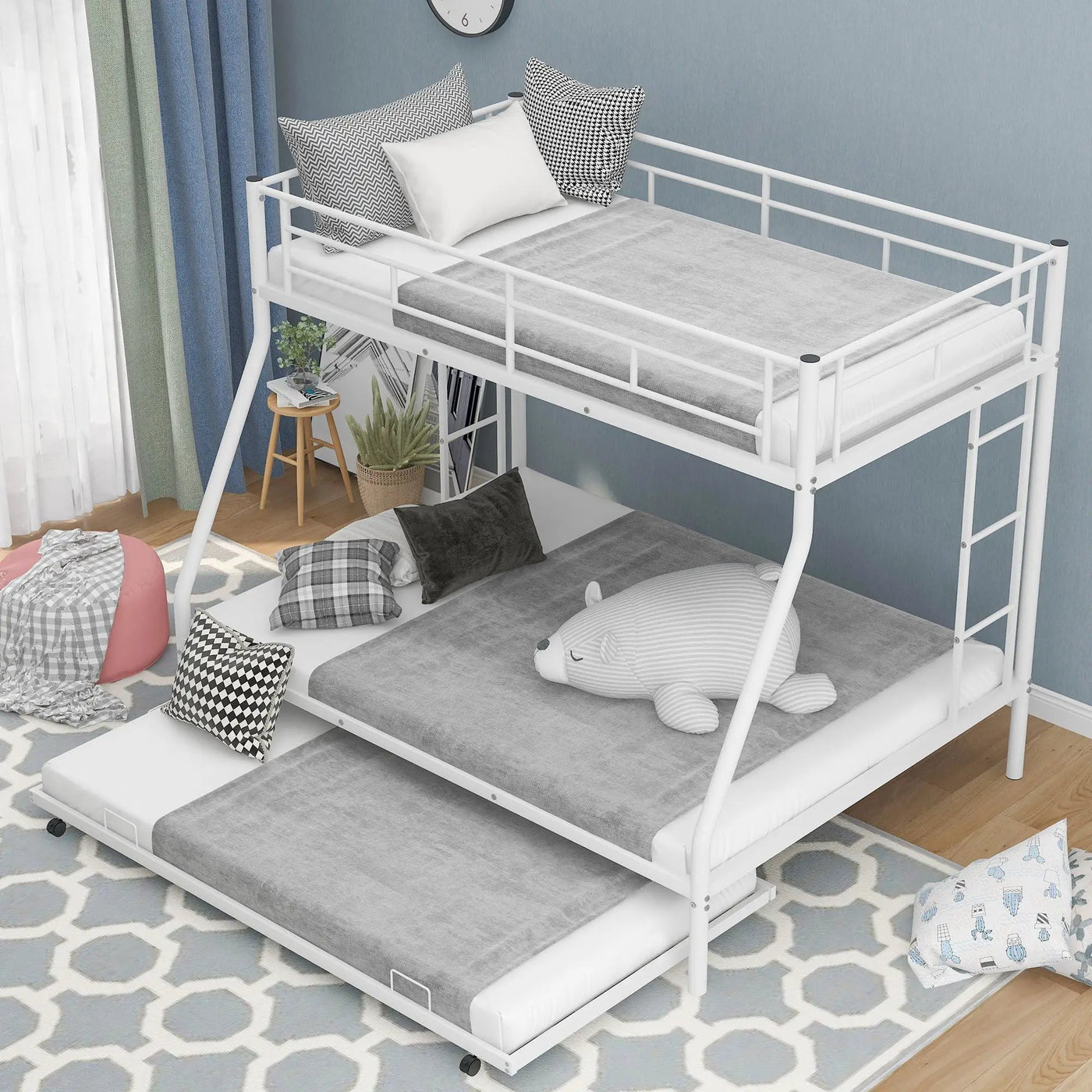 Bunk Bed With Steel Frame And Trundle, 2 Side Ladders by Unique Piece Furniture
