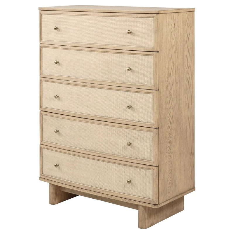 Kailani 5-drawer Bedroom Chest of Drawers Beige Oak by Unique Piece Furniture
