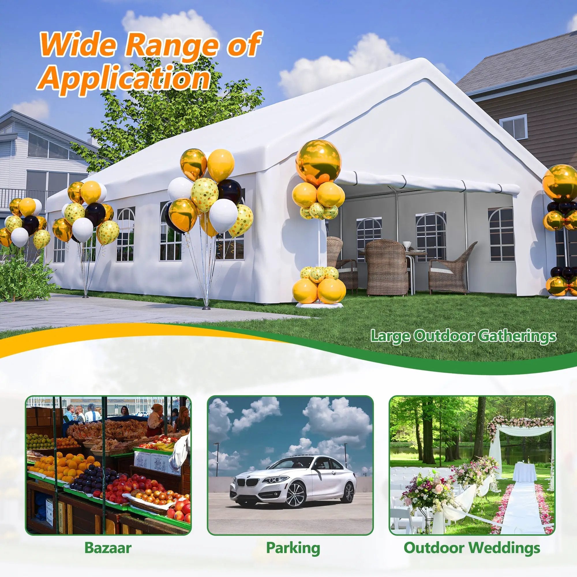 20x32 FT Party Tent with 3 Storage Bags & Removable Sidewalls by HouseOfZazla