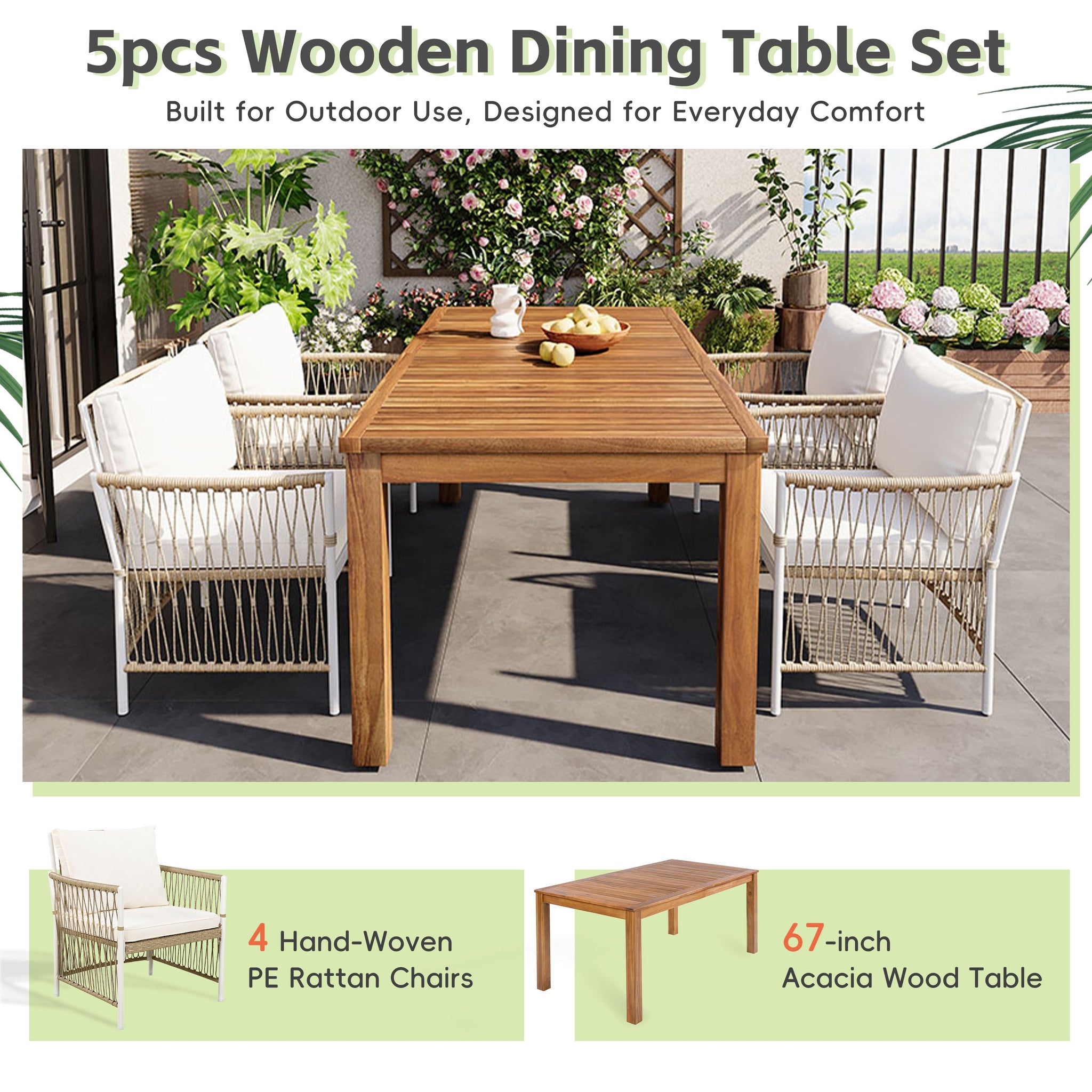 TOPMAX Patio 5pcs Wooden Dining Table Set by HouseOfZazla