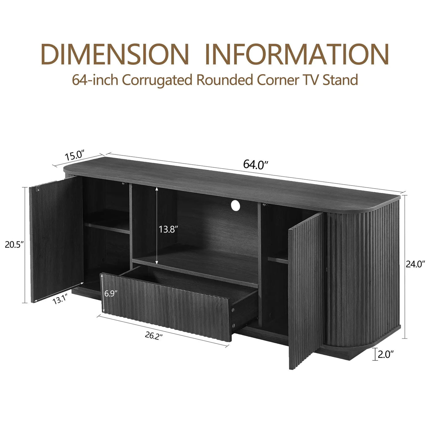 Modern Wavy TV Stand Rounded Sideboard With Storage Cabinet by HouseOfZazla