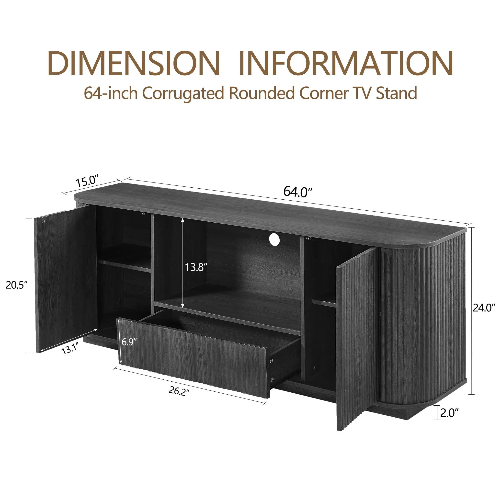 Modern Wavy TV Stand Rounded Sideboard With Storage Cabinet by Unique Piece Furniture