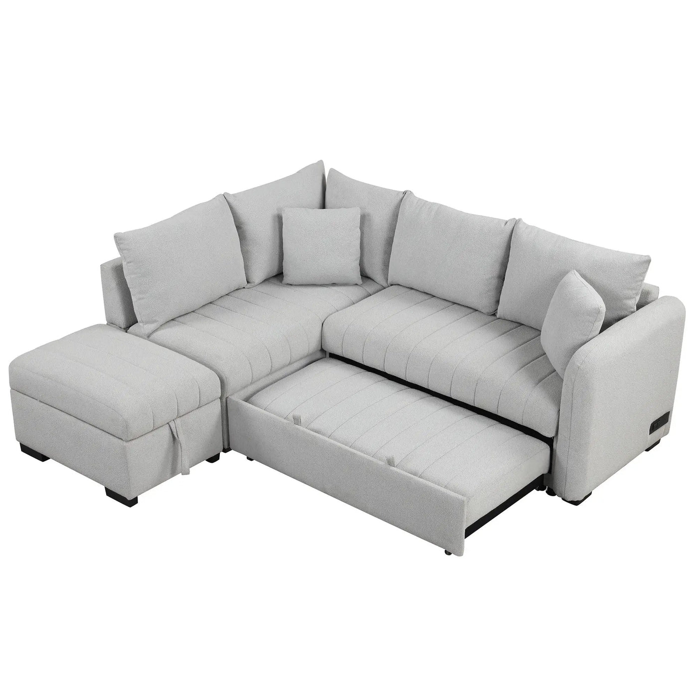L-Shaped Sectional Pull Out Sofa Bed Sleeper Sofa With Two USB Ports, Two Power Sockets And A Movable Storage Ottoman by HouseOfZazla