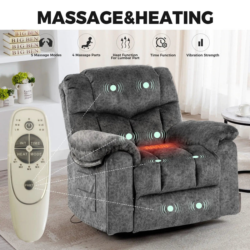 Swivel And Rocking Recliner Chair With Massage And Heating by Unique Piece Furniture