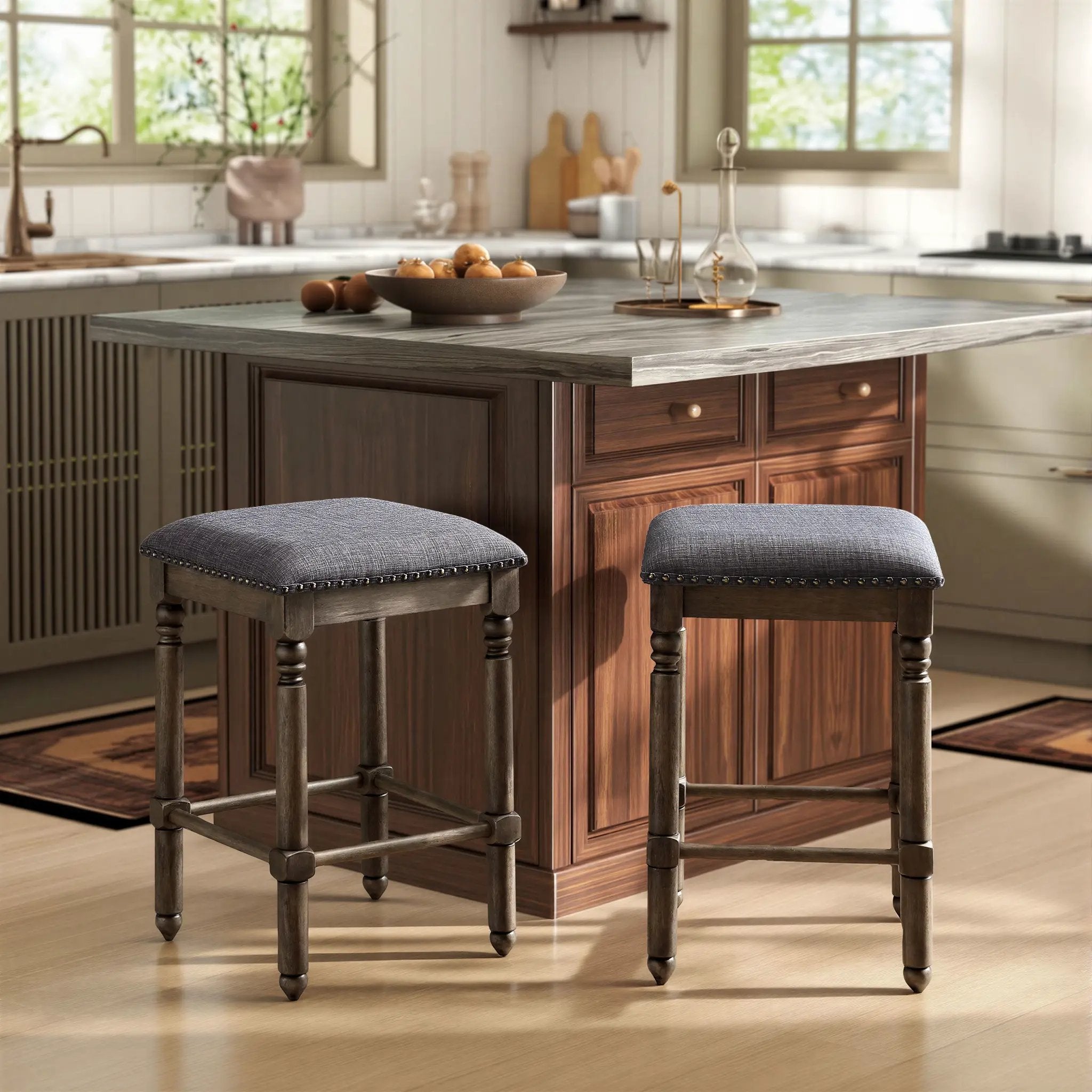 Arnhem Wood Upholstered Swivel Counter Height Stool, Set of 2 by HouseOfZazla