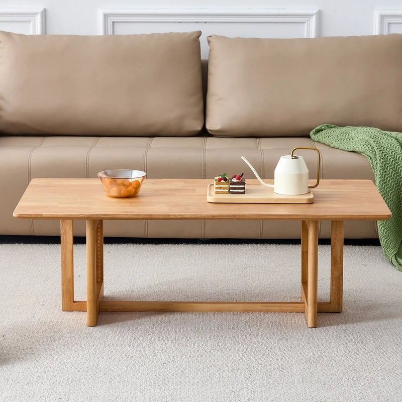 Natural Rubber Wood and Solid Wood Minimalist Coffee Table by BLAKHOM