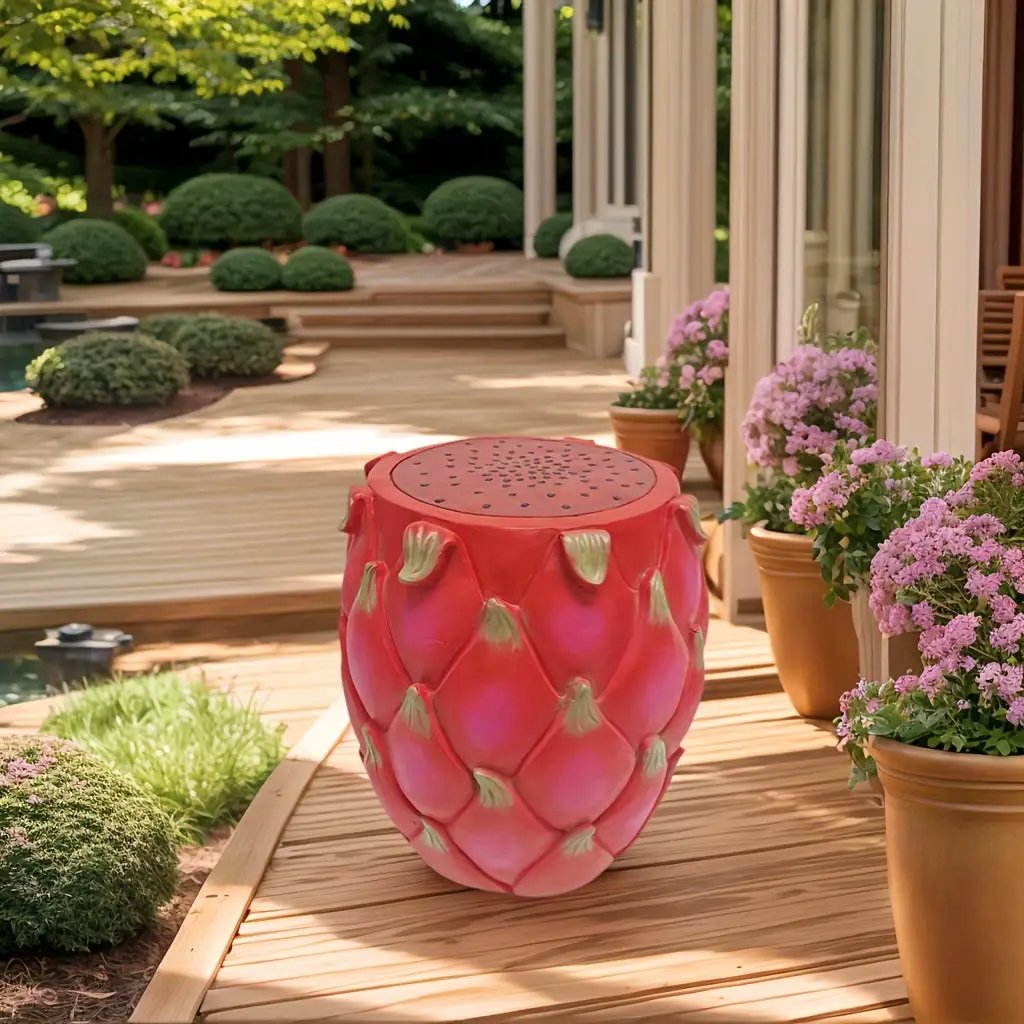 13.4' Oversized Resin Dragon Fruit Stool, Multi-Purpose Side Table & Plant Stand by HouseOfZazla