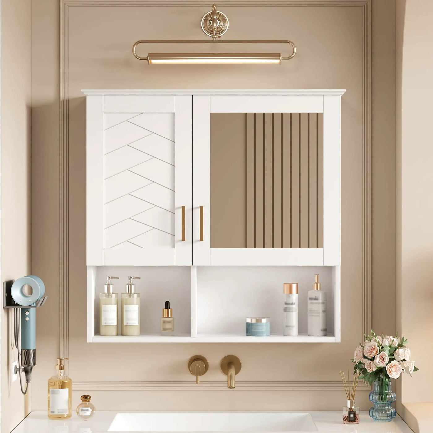 2 In 1 Wall-Mounted Mirror Cabinet With Adjustable Shelves, Soft-Close Doors, High-Definition Mirror & Storage by Unique Piece Furniture