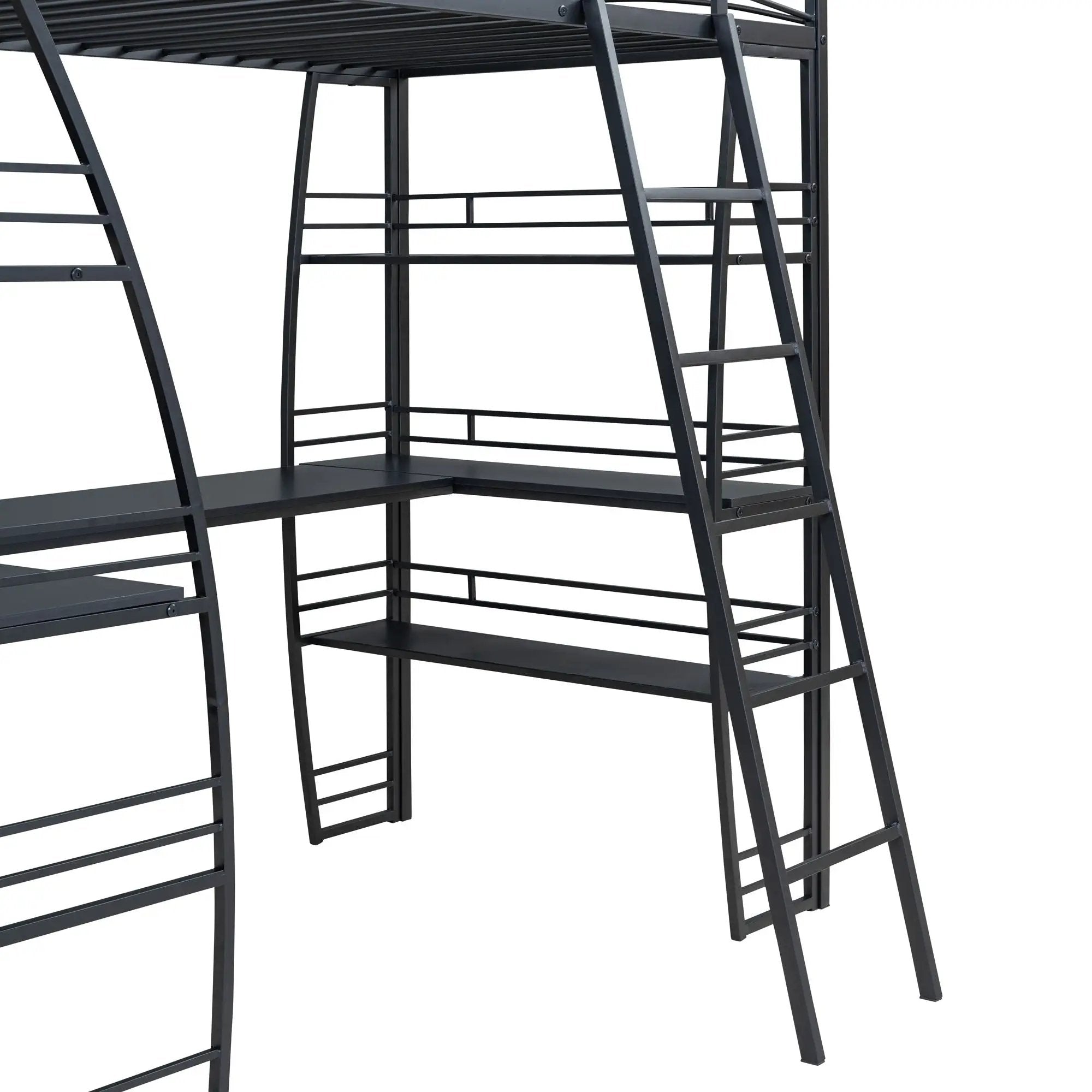 Loft Bed With 4 Layers Of Shelves And L-Shaped Desk, Stylish Metal Frame Bed With A Set Of Sockets, USB Ports And And Wireless Charging by HouseOfZazla