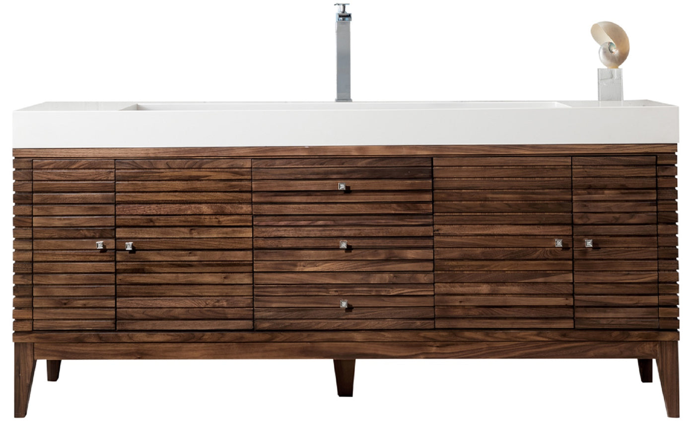 James Martin Linear 72" Single Bathroom Vanity, Mid-Century Walnut, cabinet without a countertop