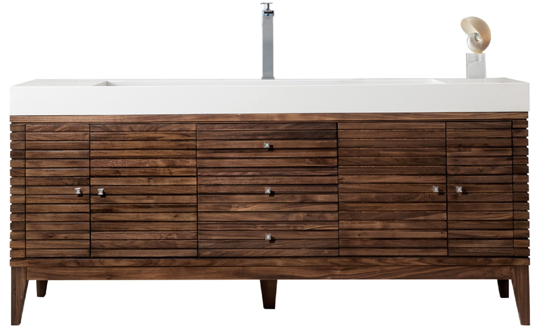 James Martin Linear 72" Single Bathroom Vanity, Mid-Century Walnut, cabinet without a countertop