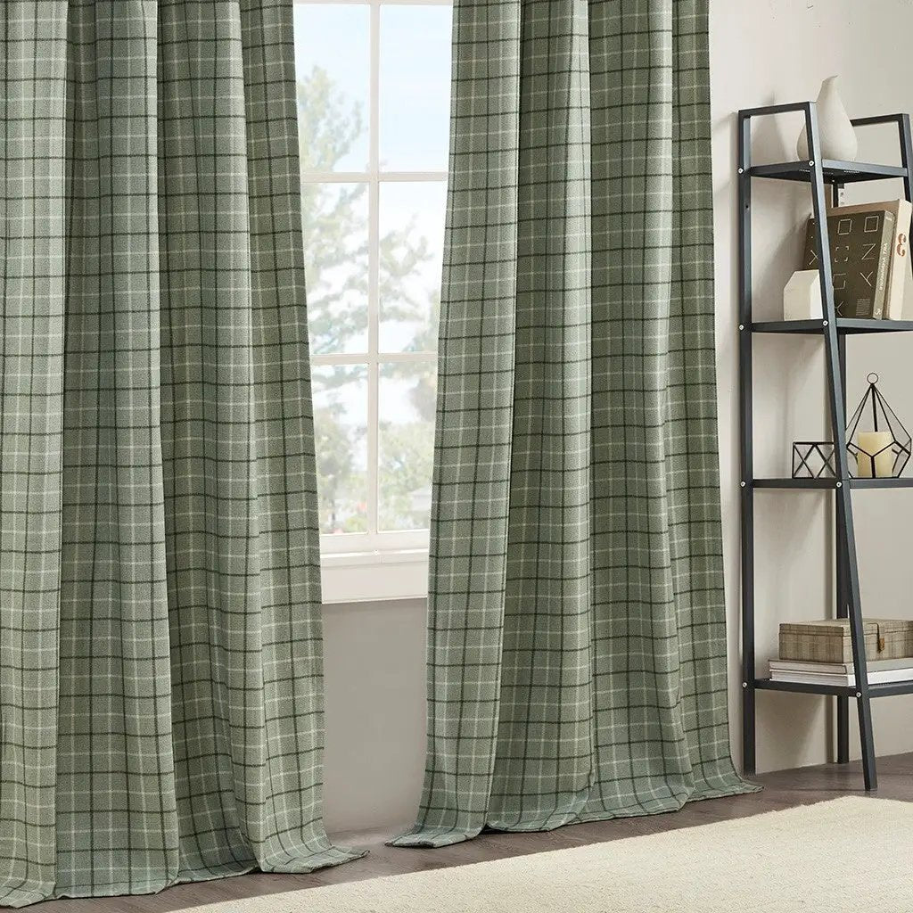 Plaid Rod Pocket and Back Tab Curtain Panel with Fleece Lining Green 50x84 by HouseOfZazla