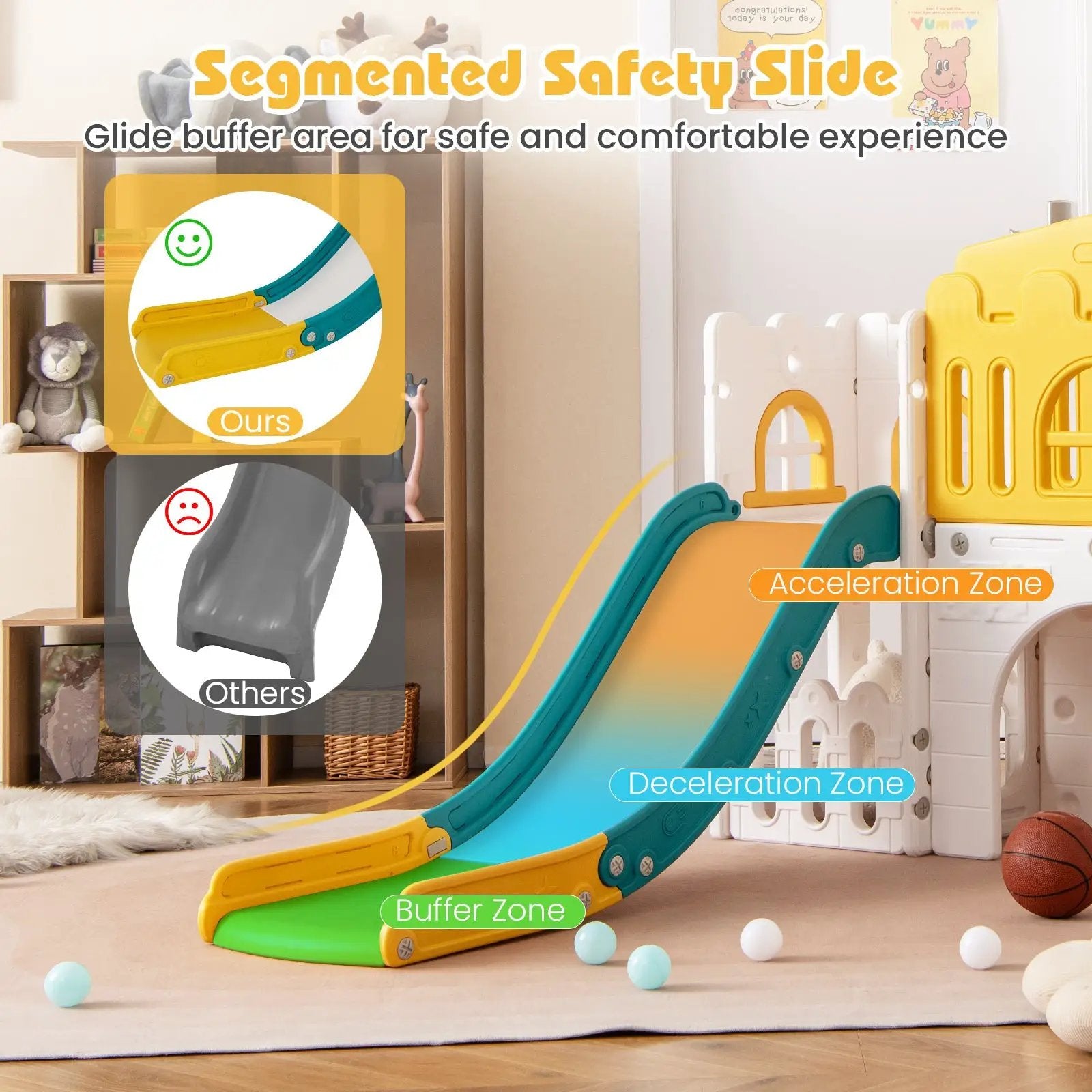All-in-1 Toddler Slide Playset Playground with Tunnel and Ladder and Basketball by DirectDeals