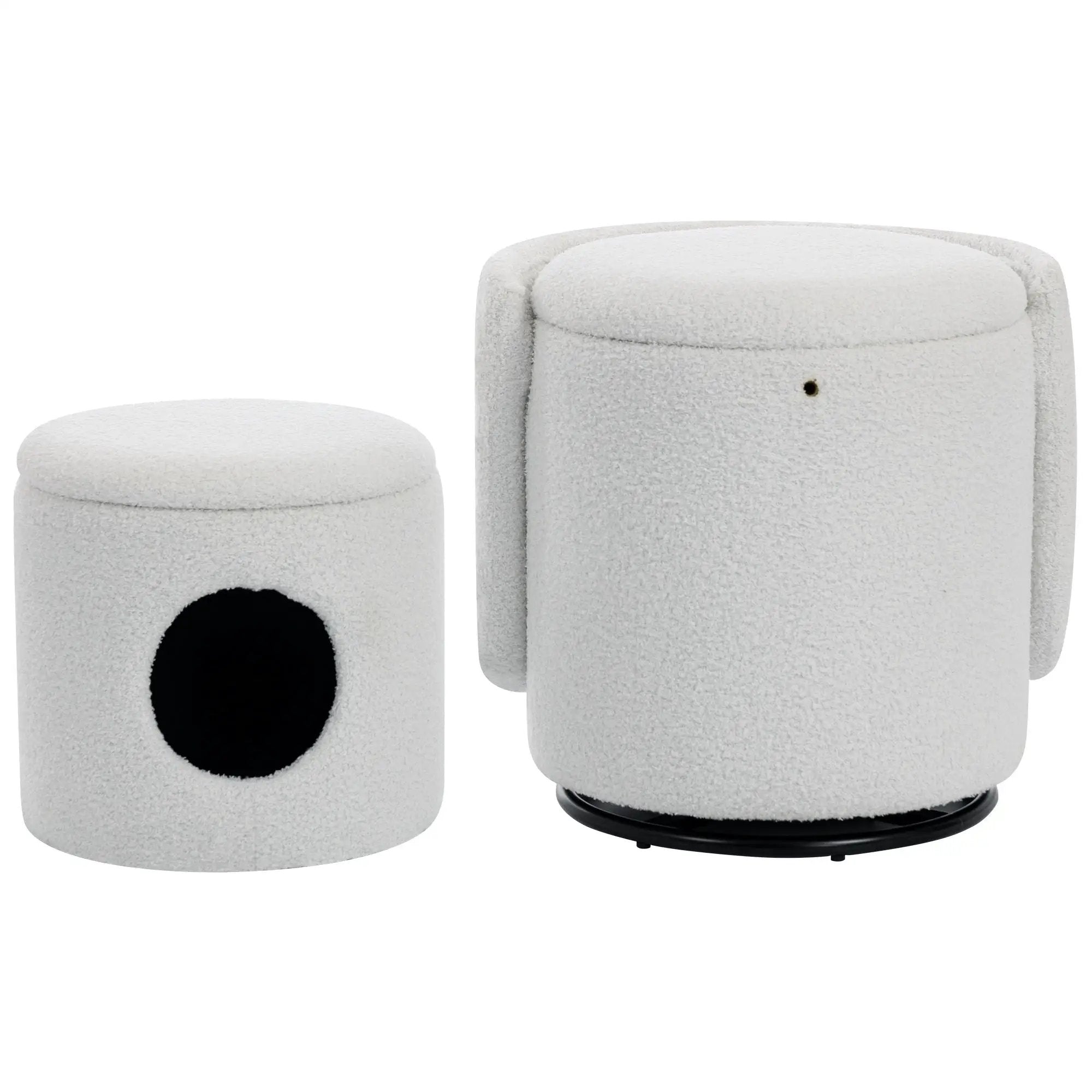 Barrel Chair & Built In Storage, 360° Swivel - Beige by HouseOfZazla