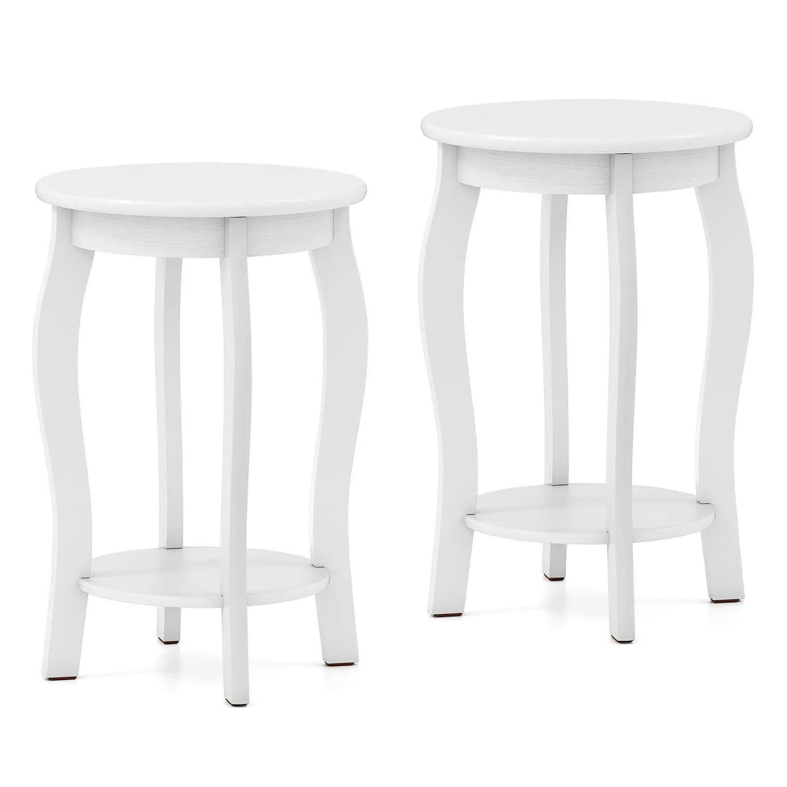 Set of 2 15 Inch 2-Tier Round End Table with Storage Shelf by DirectDeals