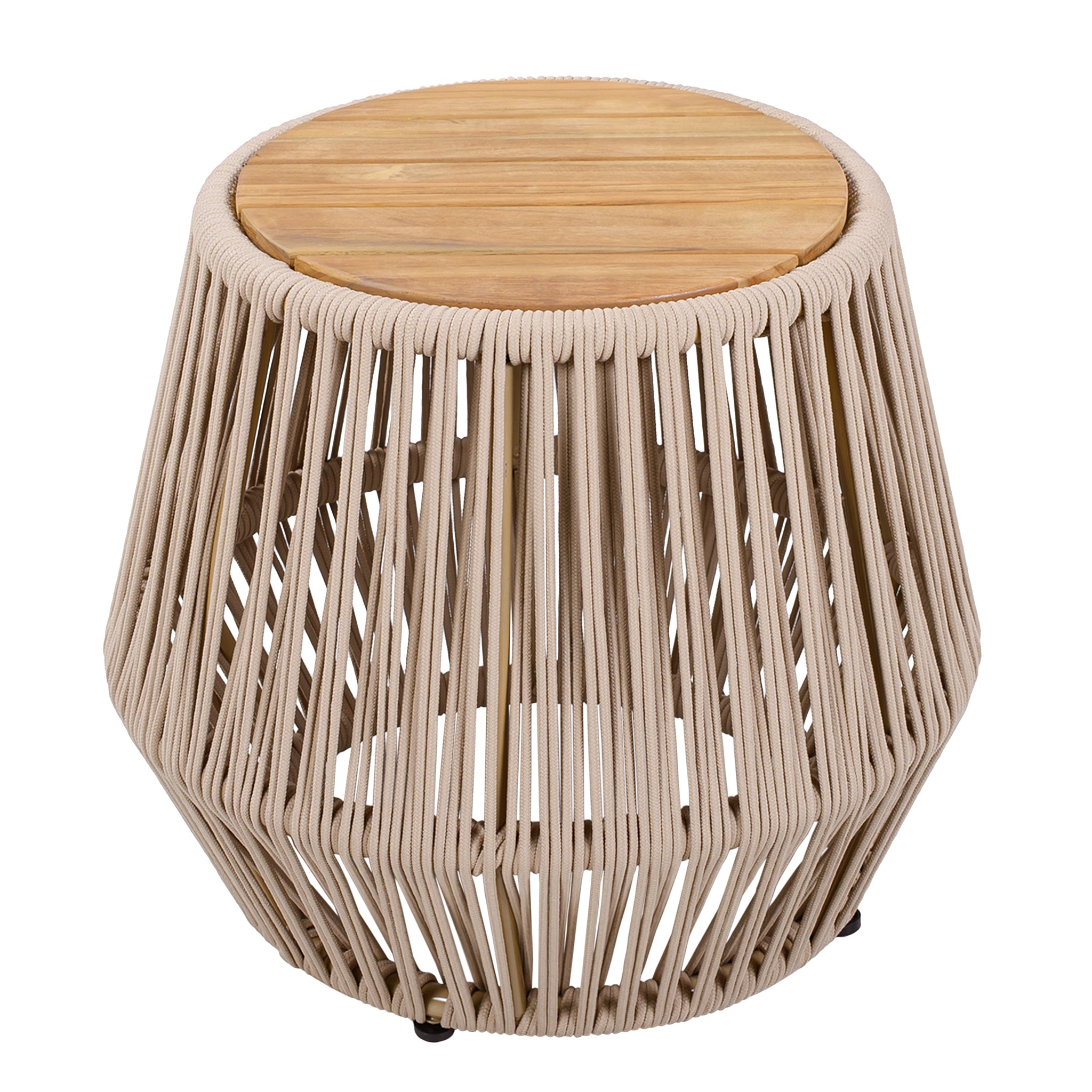 Acacia Wood Side Table with Beige Rope Base by HouseOfZazla