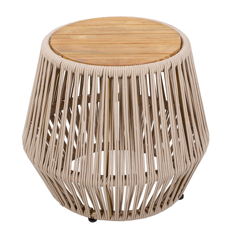 Acacia Wood Side Table with Beige Rope Base by HouseOfZazla
