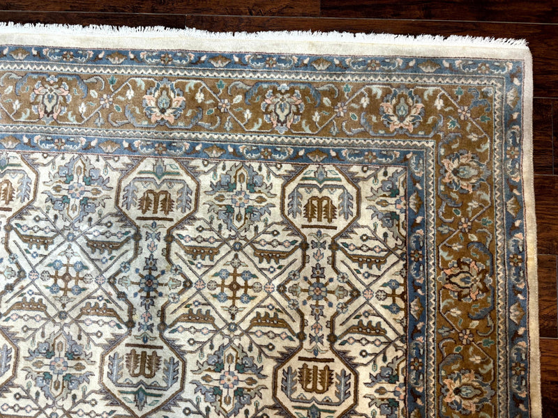 Indo Persian Rug 6x9, Beige, Allover Pattern, Vintage Wool Oriental Carpet by Jewel Rugs
