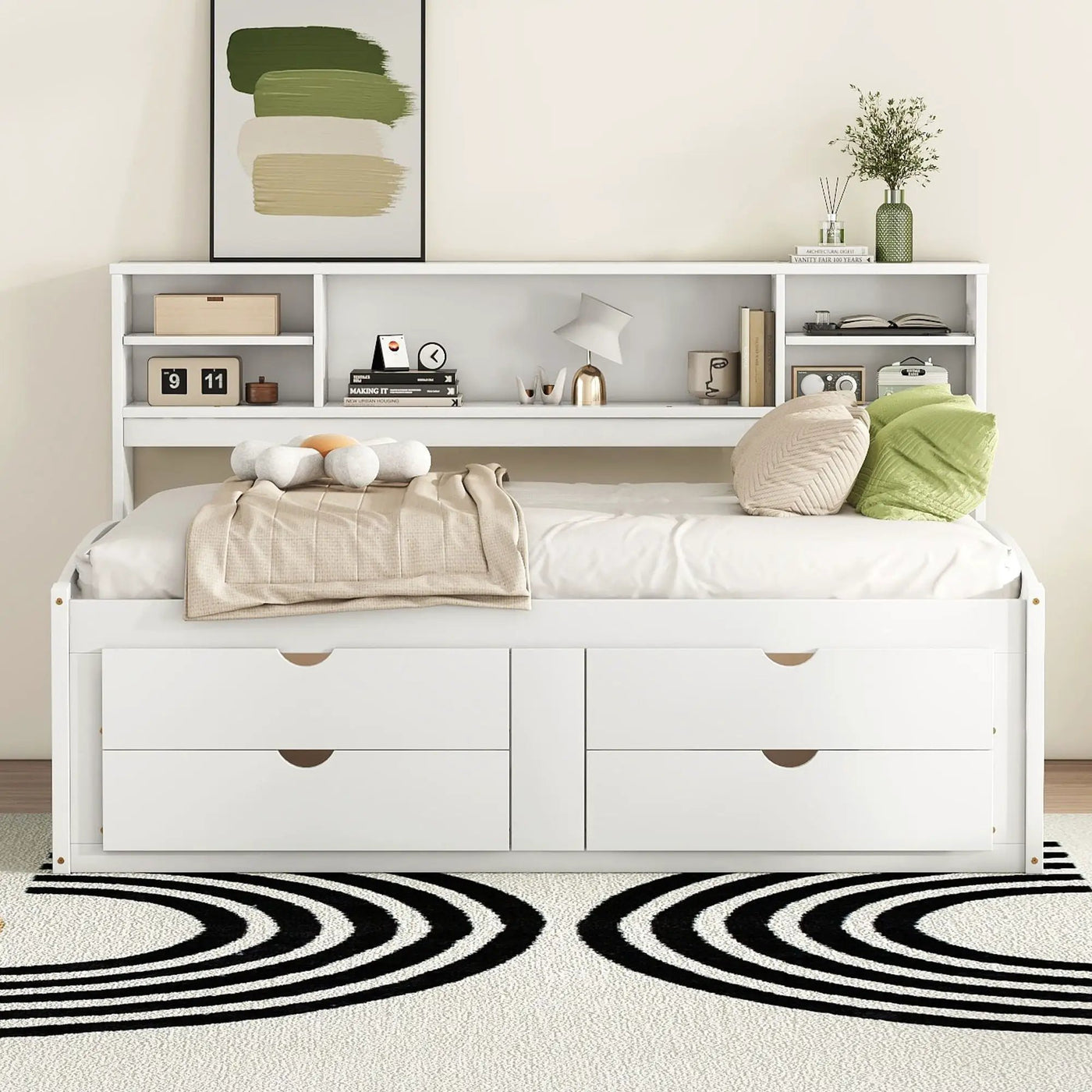 Daybed With 2 Bedside Cabinets, Upper Shelves And 4 Drawers by Unique Piece Furniture