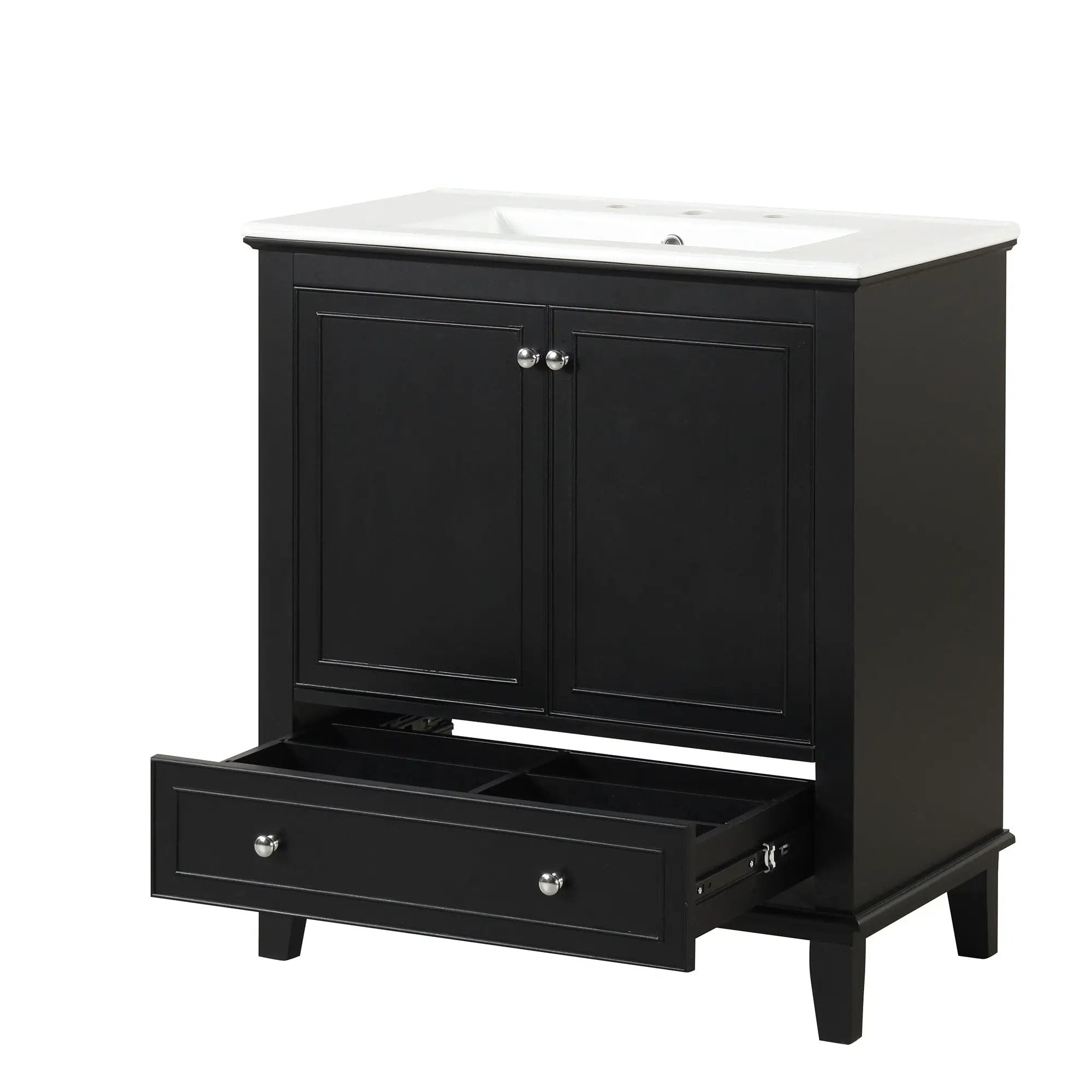 30" Bathroom Vanity With Sink Combo, Multi Functional Bathroom Cabinet With Doors And Drawer - Black by Unique Piece Furniture