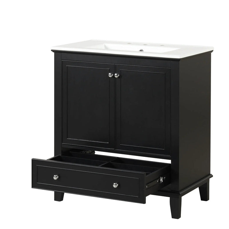30" Bathroom Vanity With Sink Combo, Multi Functional Bathroom Cabinet With Doors And Drawer - Black by Unique Piece Furniture