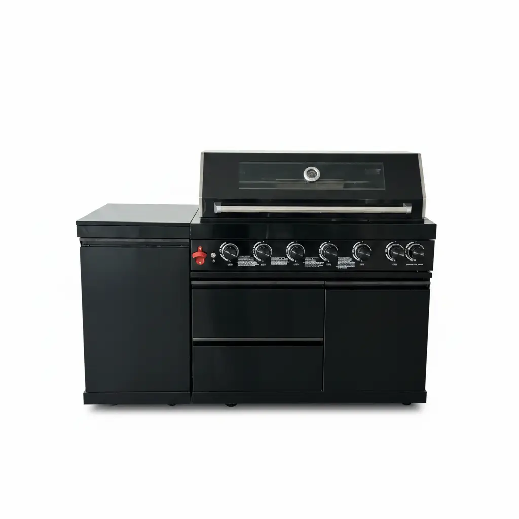 63" 6-Burner 85,000 BTU Black Outdoor Kitchen Island Grill + Marble Countertops by Chery Industrial