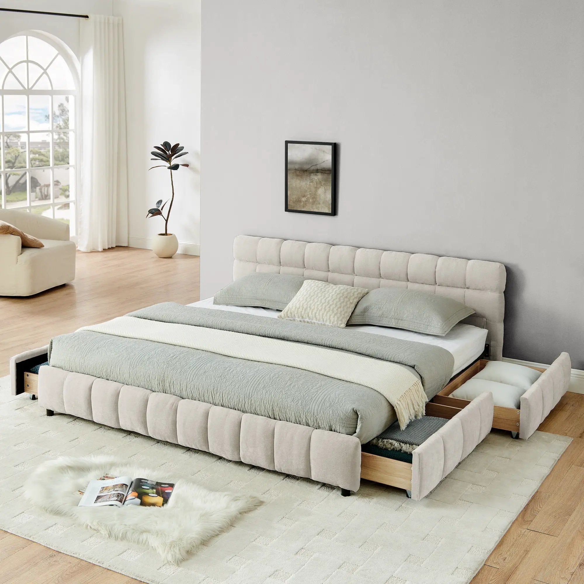 Modern Platform Bed Frame With Thick Fabric by Unique Piece Furniture