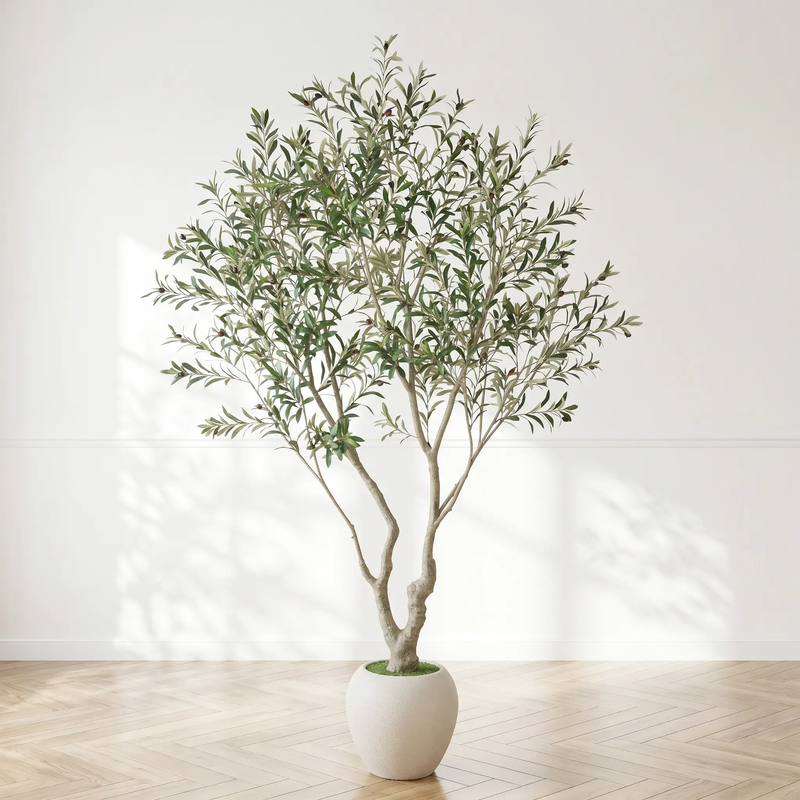 8FT Artificial Olive Tree with Decorative White Planter by HouseOfZazla