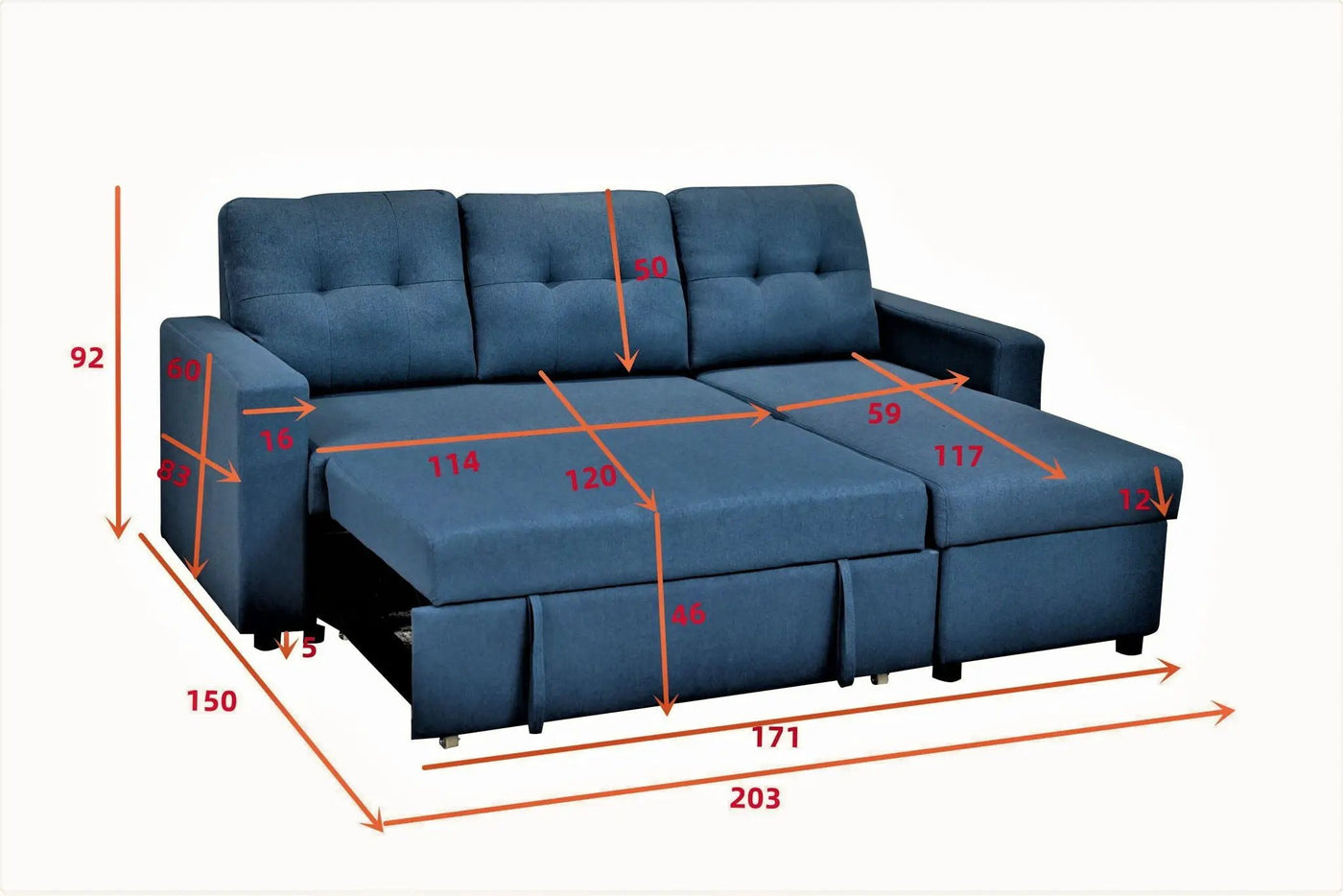 Convertible L Shaped Sectional Sleeper Sofa Bed, Saving Pull Out Couch by Unique Piece Furniture