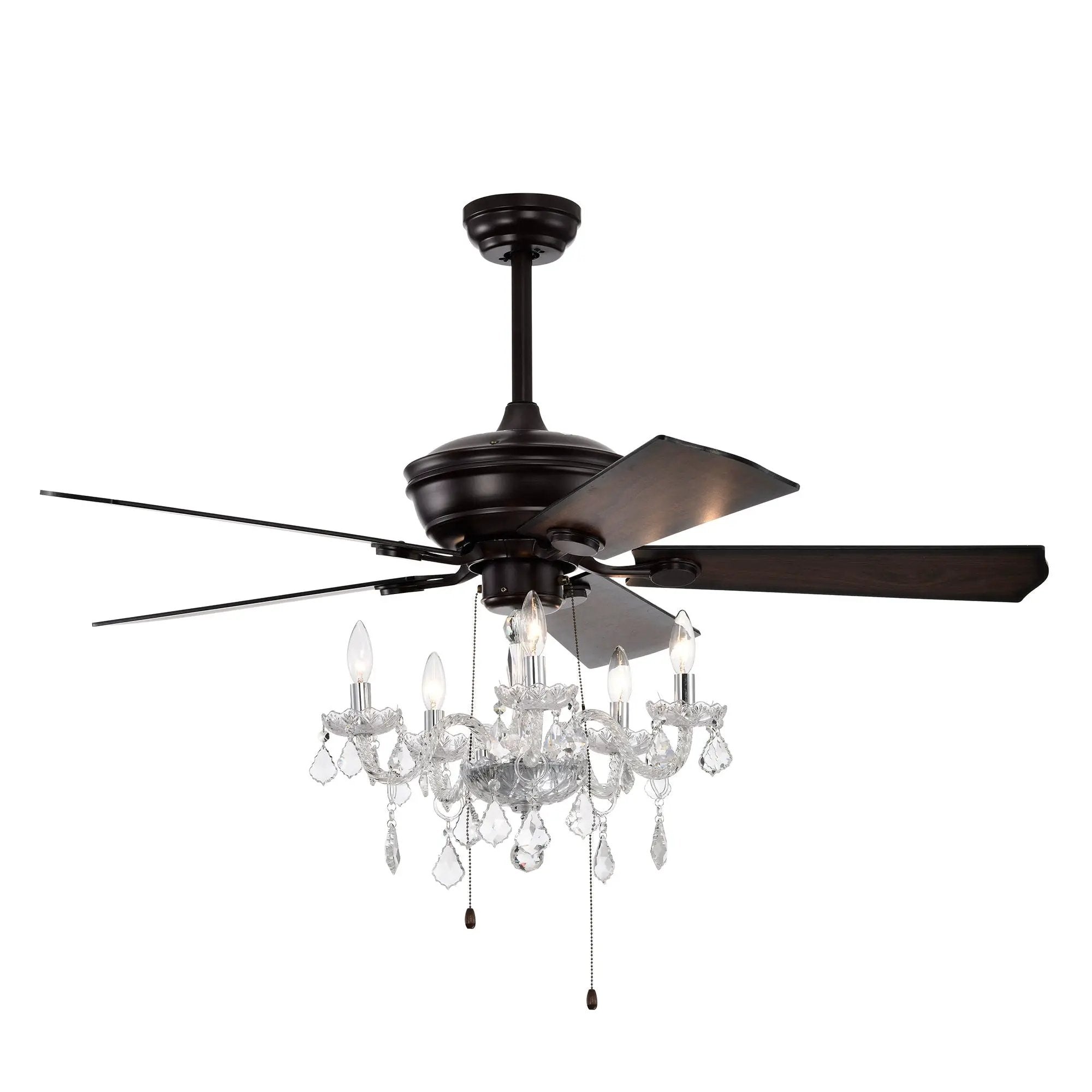 52" Crystal Shade Ceiling Fan Lamp, 3 Speed, 4 Timing, 5 Reversible Blades Crystal Ceiling Fan, 5 Pieces X E12 (No Include Bulb), Hand Pull Chain - Matte Black by HouseOfZazla