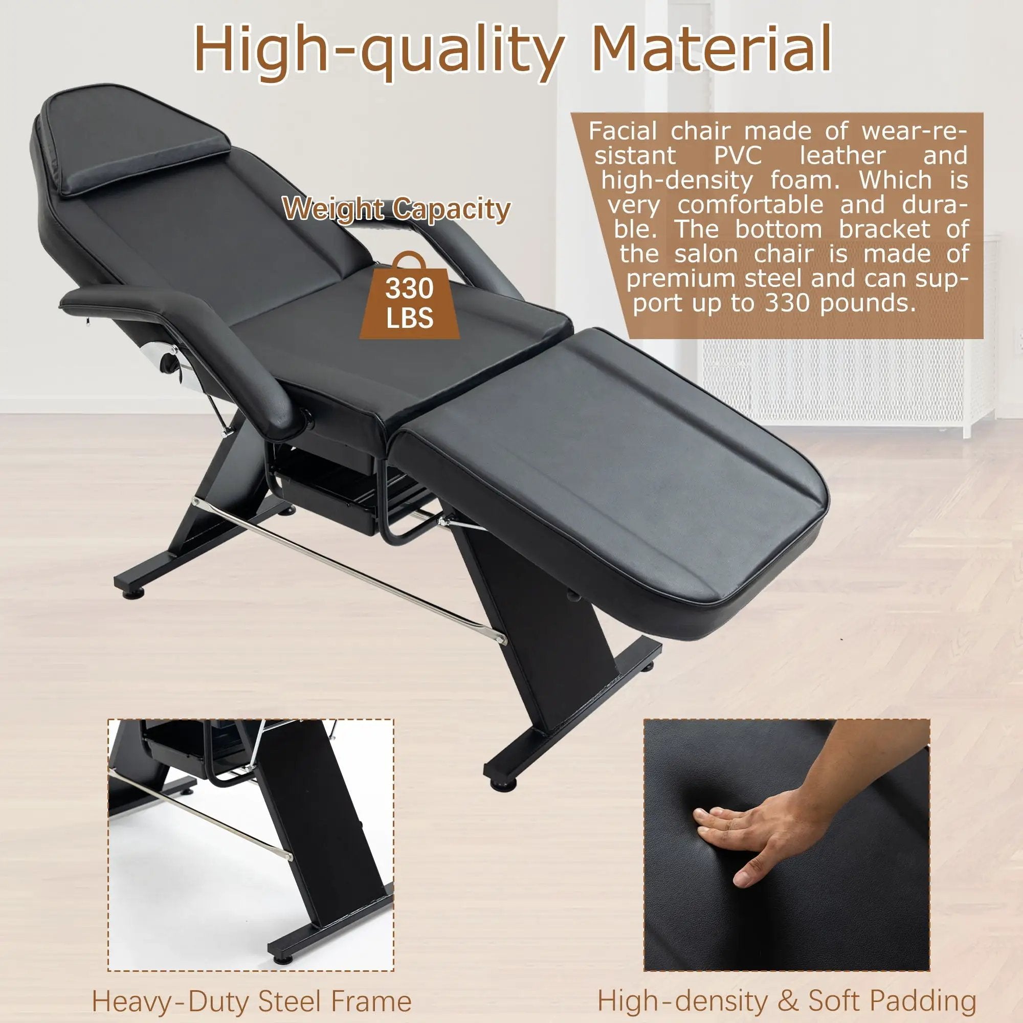 Massage Salon Tattoo Chair With Two Trays Esthetician Bed With Hydraulic Stool, Multi-Purpose 3-Section Facial Bed Table, Adjustable Beauty Barber Spa Beauty Equipment by HouseOfZazla