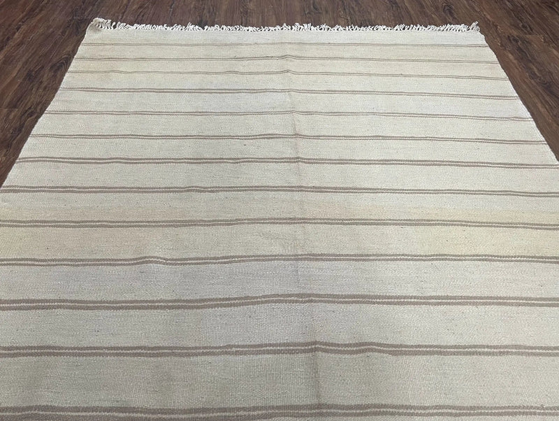 New Turkish Kilim Rug 5x8 Flatweave Carpet, Bohemian Rug, Contemporary Rug, Hand Woven, Wool Area Rug, Gray and Taupe, Striped Pattern by Jewel Rugs
