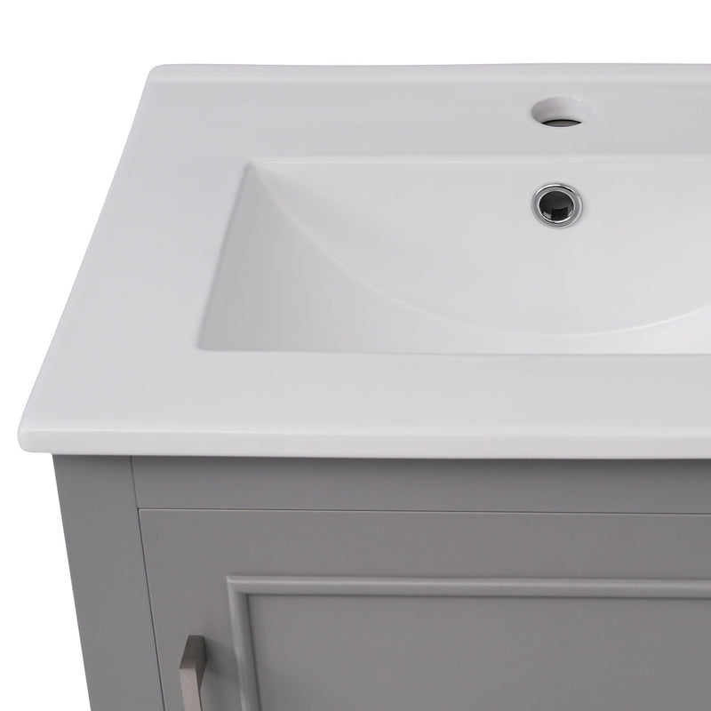 Modern Small Bathroom Vanity Cabinet With Ceramic Basin, Ample Storage, 1 Soft Close Door by HouseOfZazla