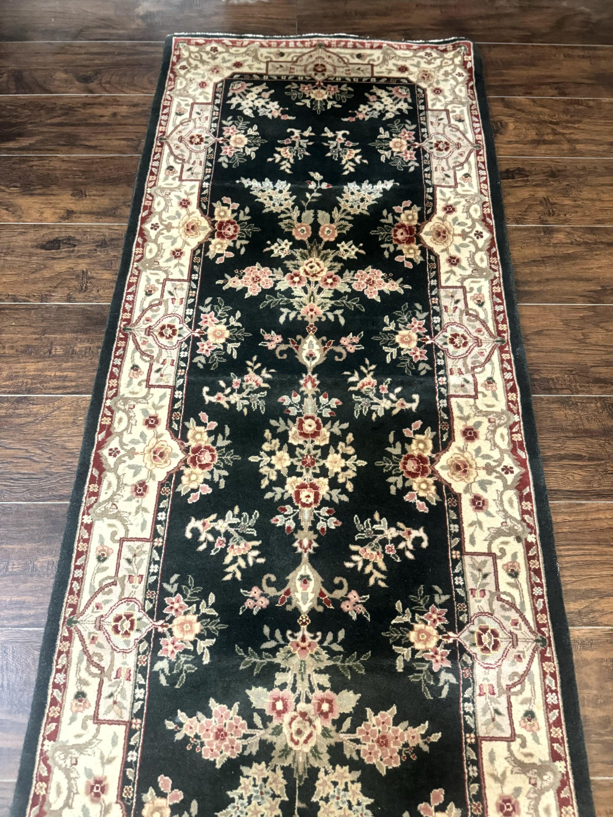 Long Pak Persian Runner Rug 2.7 x 21, Floral Allover, Dark Green and Beige, Handmade Wool Runner Rug, 21ft Runner for Hallway by Jewel Rugs