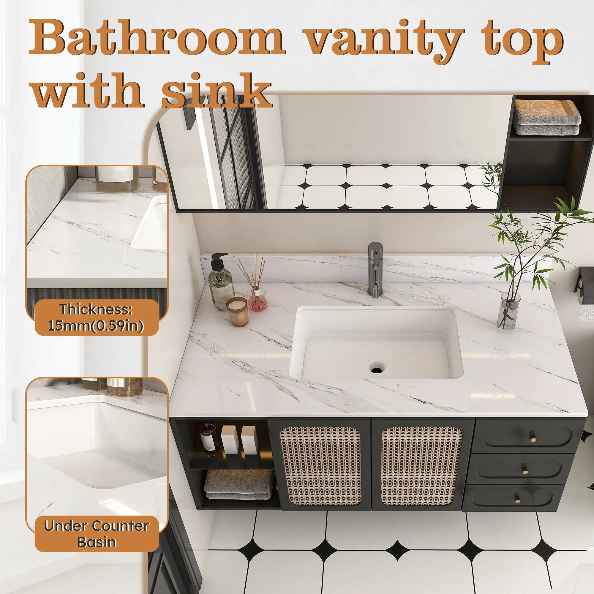 Bianco Carrara Venato Marble Vanity Top With Pre Drilled Faucet Hole And Undermount Sink by HouseOfZazla