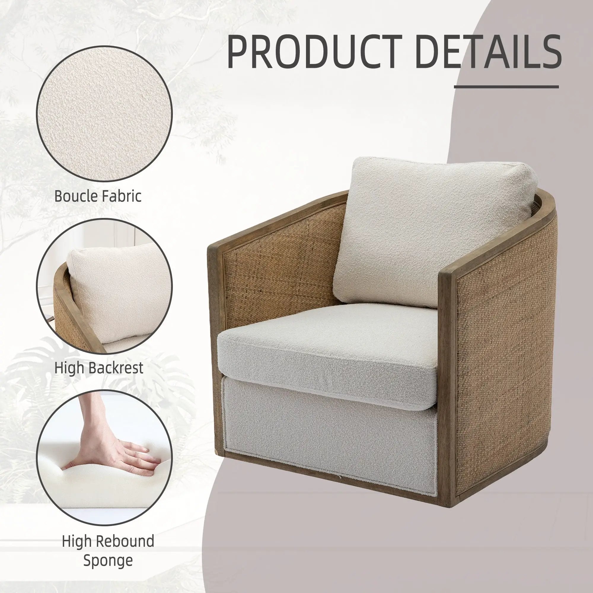 Barrel, Comfy Round Accent Sofa Chair With 360 Degree Swivel, Leisure Arm by Unique Piece Furniture