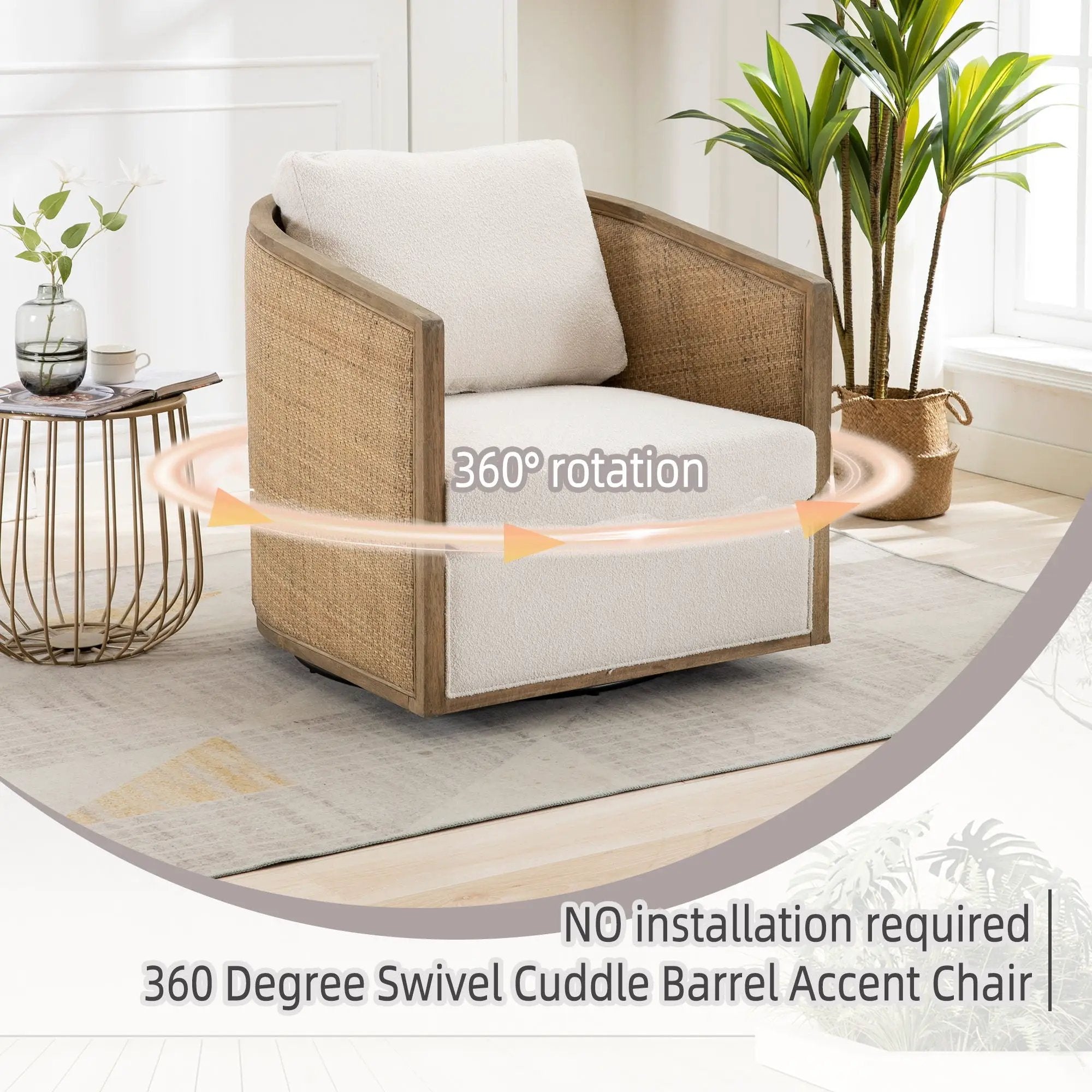 Barrel, Comfy Round Accent Sofa Chair With 360 Degree Swivel, Leisure Arm by HouseOfZazla