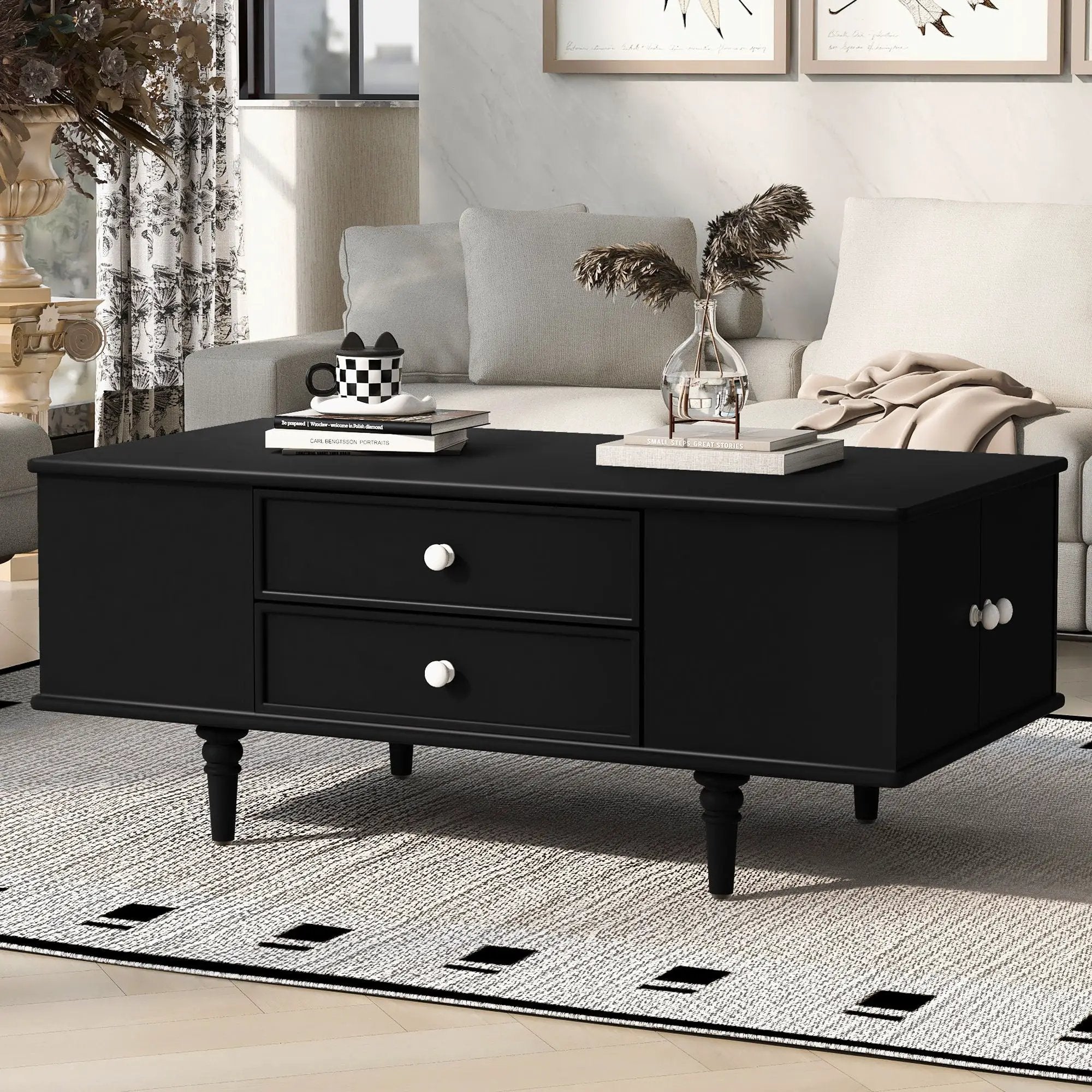 Modern Rectangle Coffee Table With Four Drawers by Unique Piece Furniture