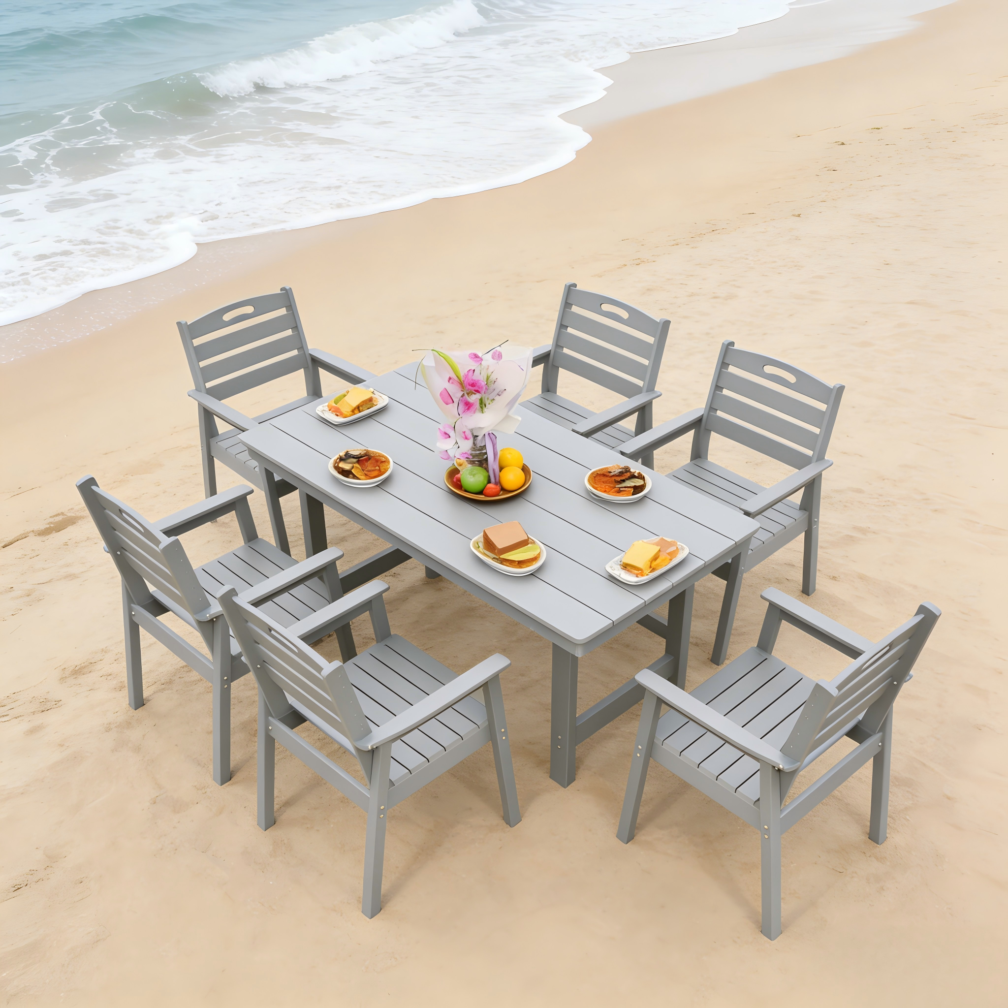HDPE Outdoor Patio Dining Set - Table and Six Chairs by HouseOfZazla