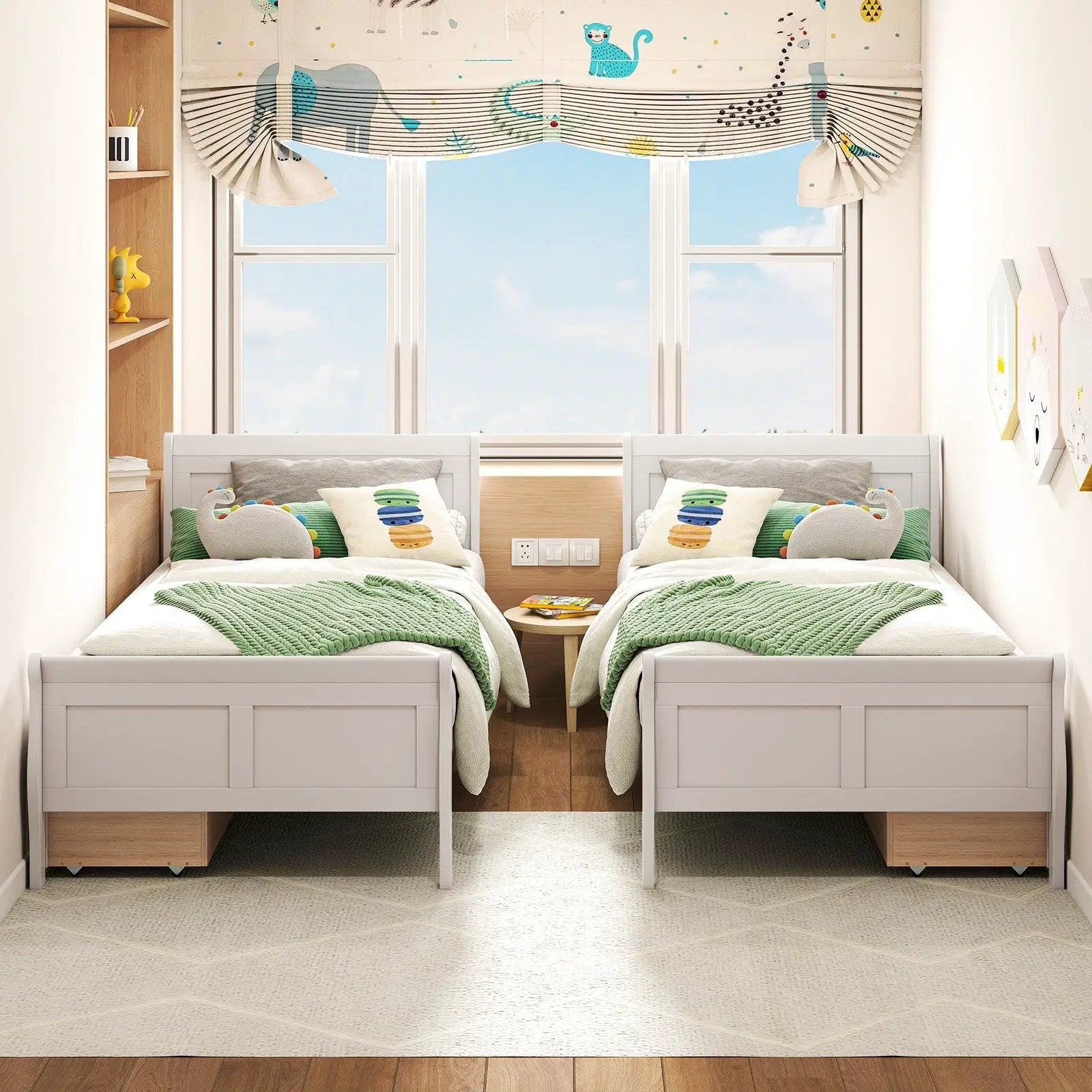 Twin Size Sleigh Bed with 2 Storage Drawers Wood Platform Bed Frame by DirectDeals
