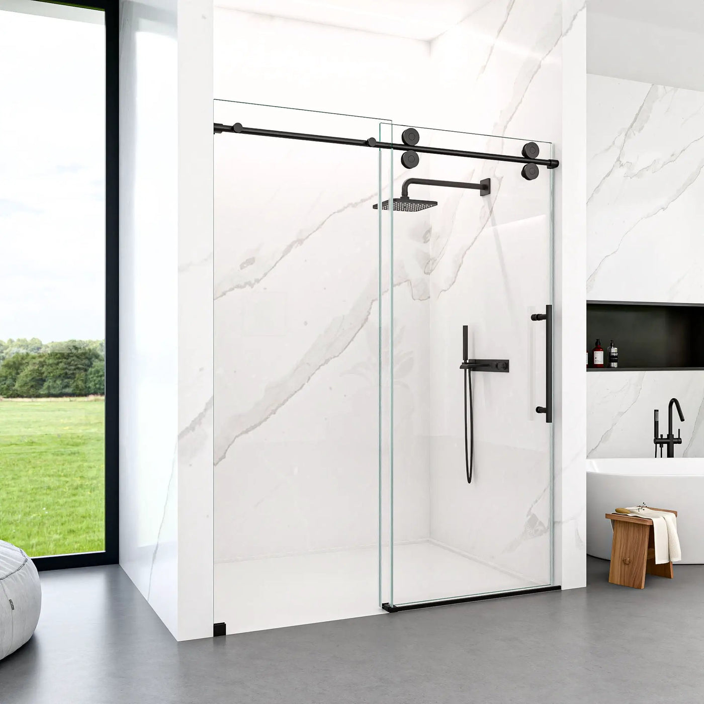 Frameless Single Sliding Shower Door With Clear Tempered Glass by HouseOfZazla