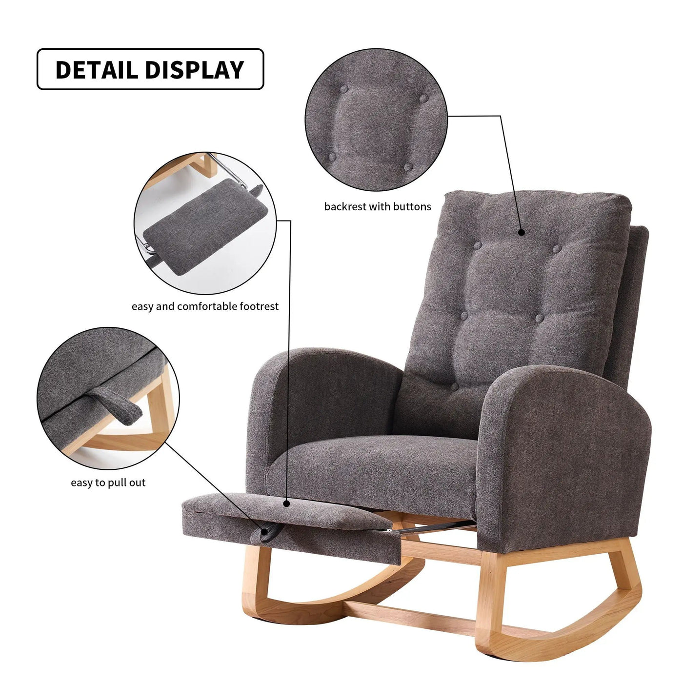 Accent Rocking Chair With Footrest, High Back by HouseOfZazla