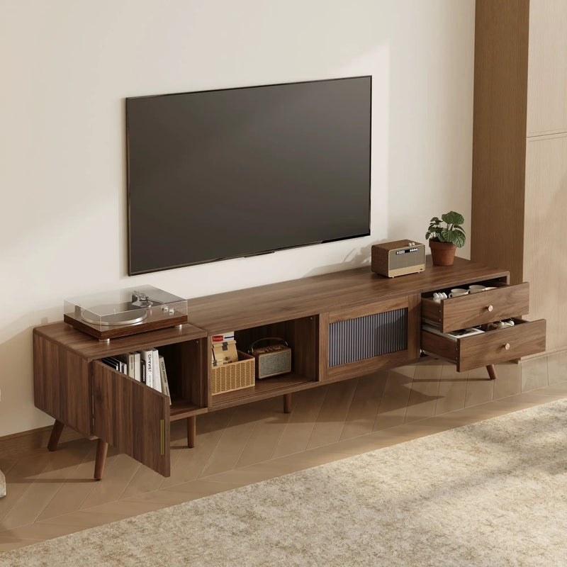 Doors TV Stand For TVs Up To 85", Entertainment Center With Storage Cabinets, TV Media Console Table For Living Room - Natural by Unique Piece Furniture