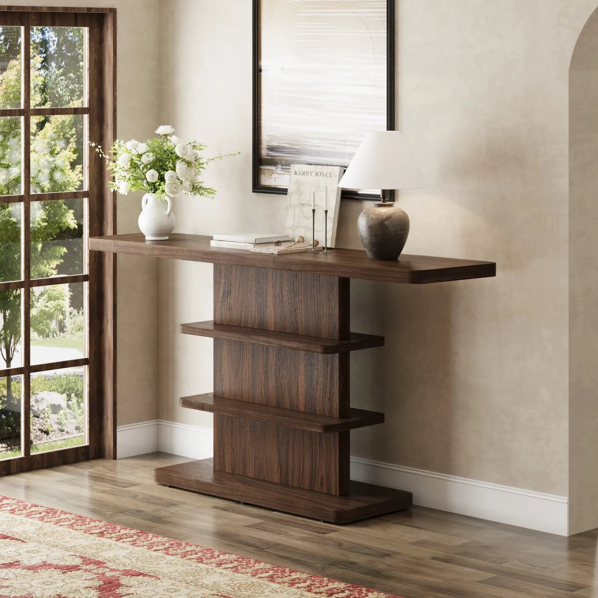 63" Vintage Narrow Console Table with 2 Tier Open Storage Shelves by HouseOfZazla