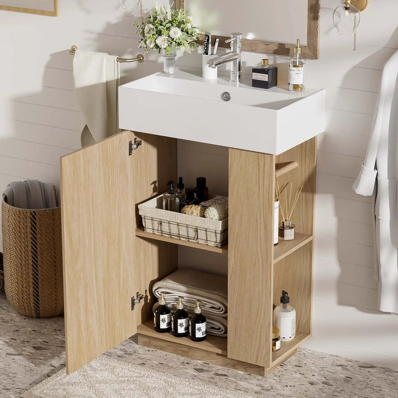 Bathroom Vanity With Sink, Freestanding Wood Grain Cabinet With Storage by HouseOfZazla