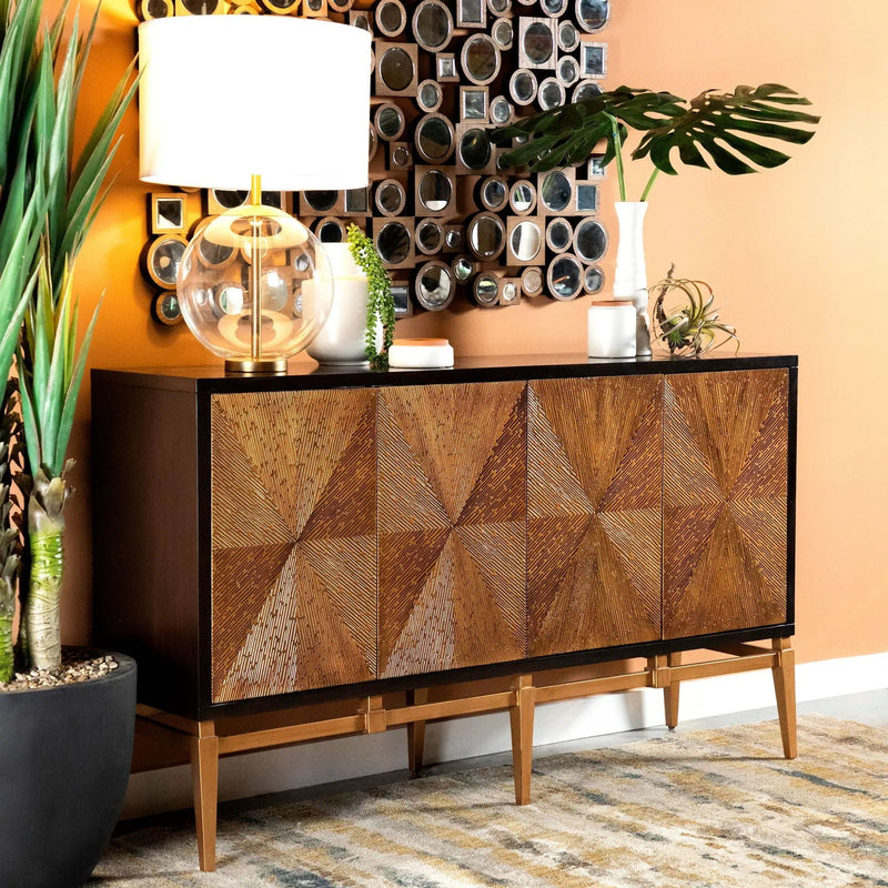 Capri - 4 Door Accent Cabinet - Brown / Gold by HouseOfZazla