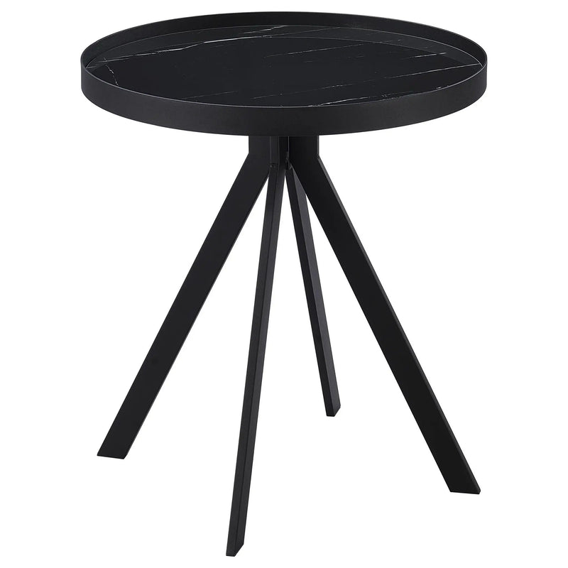 Briggs Round Marble Printed Glass Top End Table Black by Unique Piece Furniture